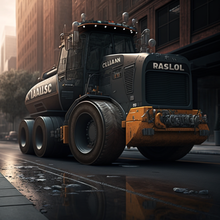 black and orange commercial paving vehicle