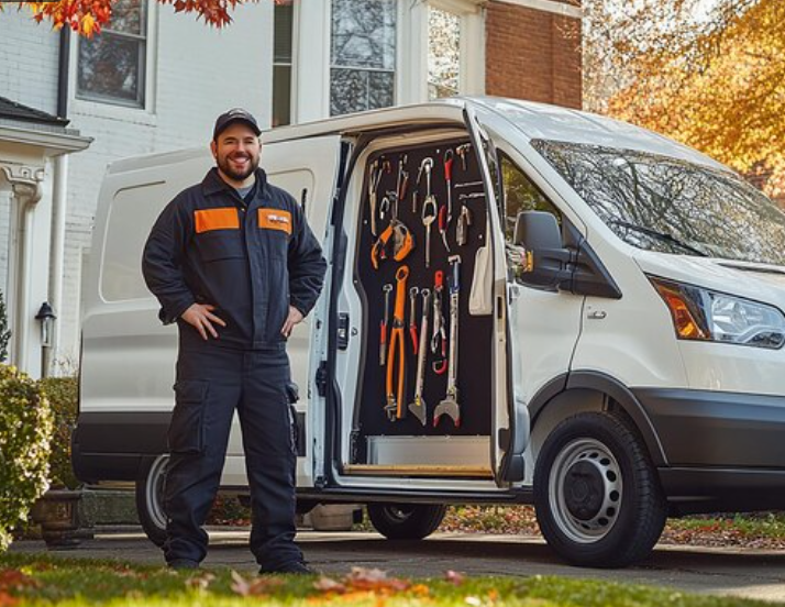 ABC Plumbing owner standing by van