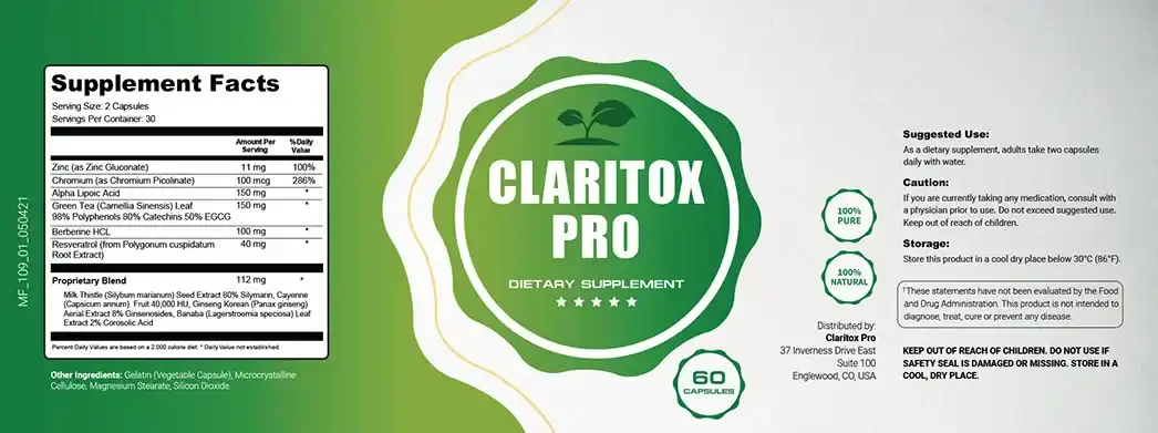 claritox pro ingredient label