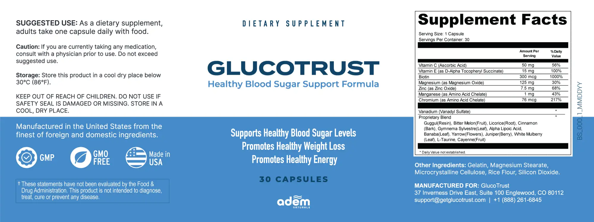 glucotrust ingredient label