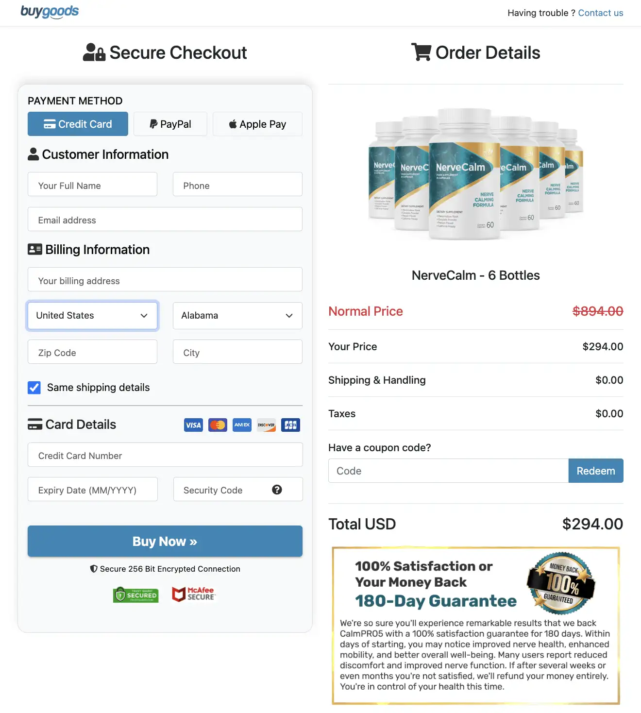 nerve calm order form