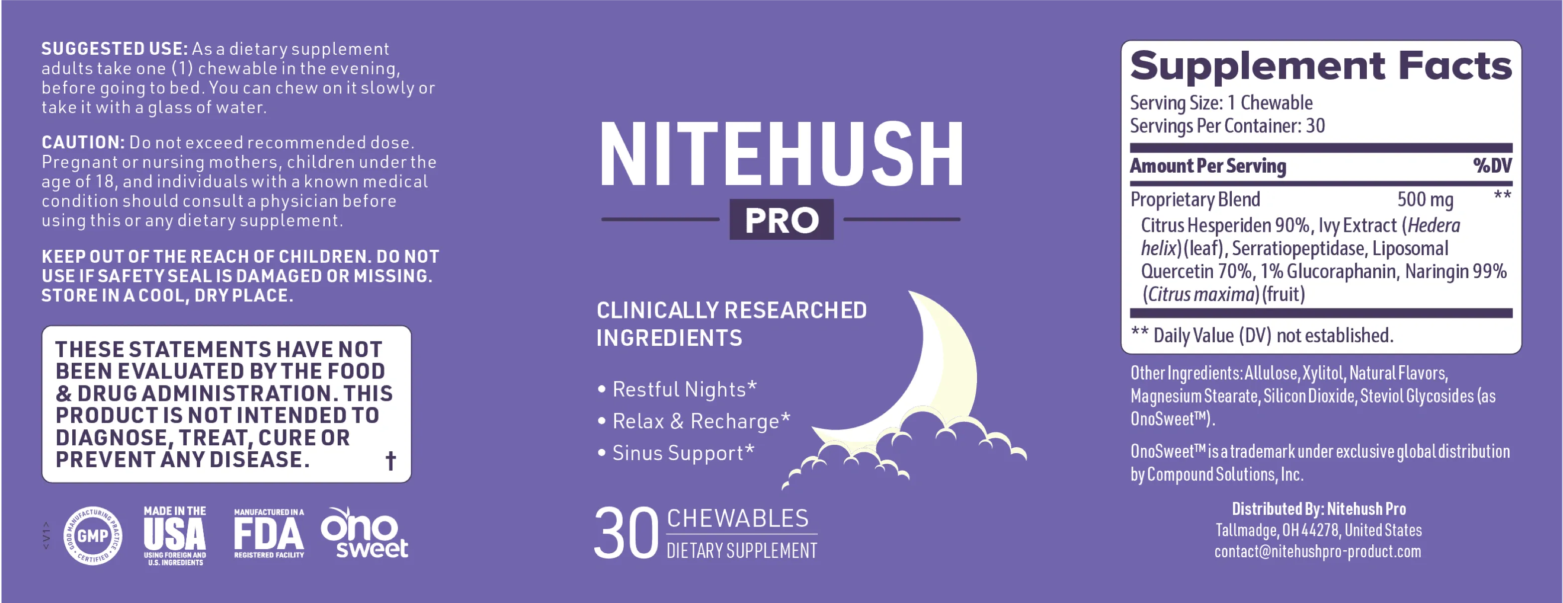 nitehush pro ingredient label