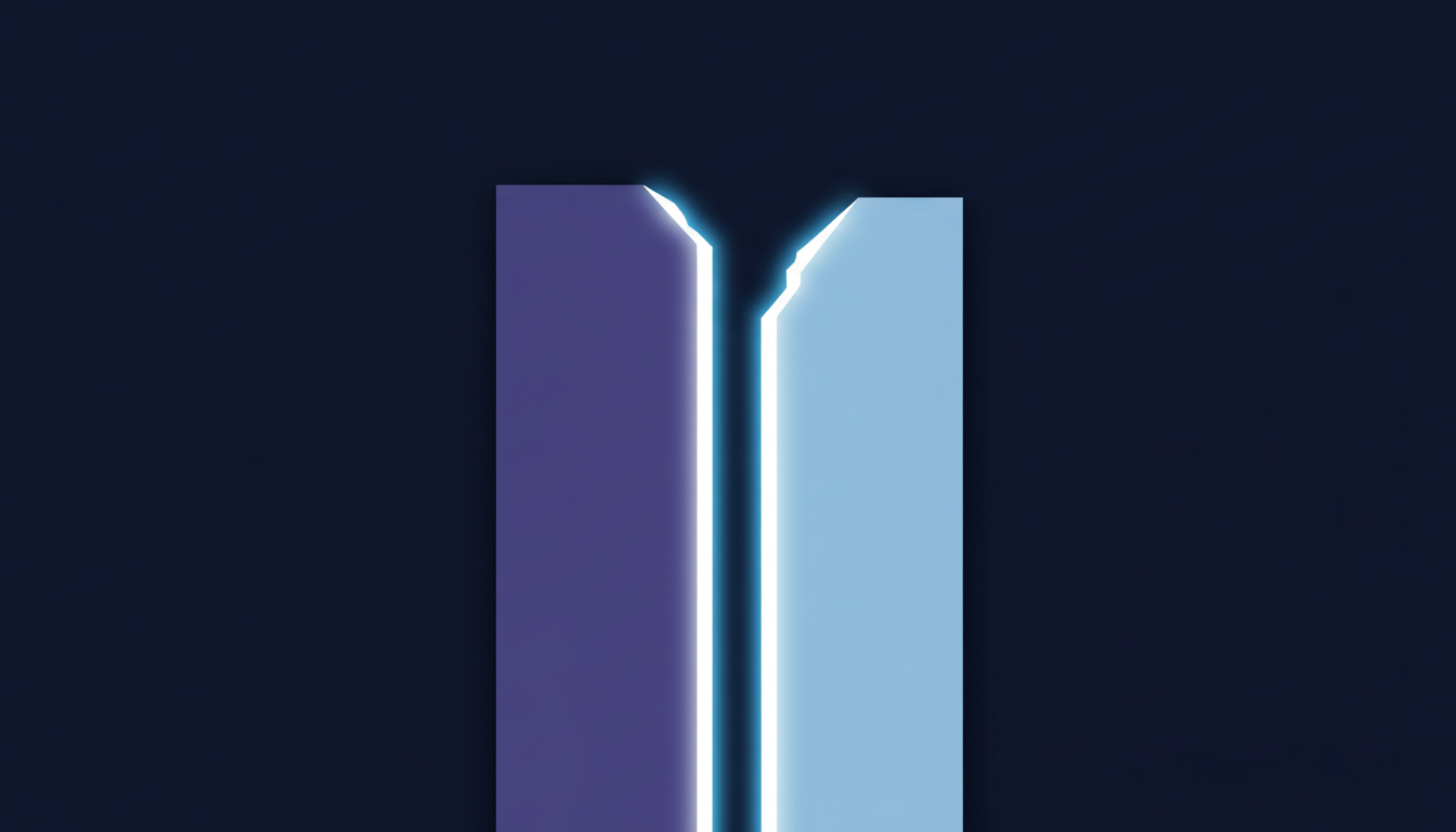 Two vertical panels sitting slightly out of alignment with a bright seam of light in the gap