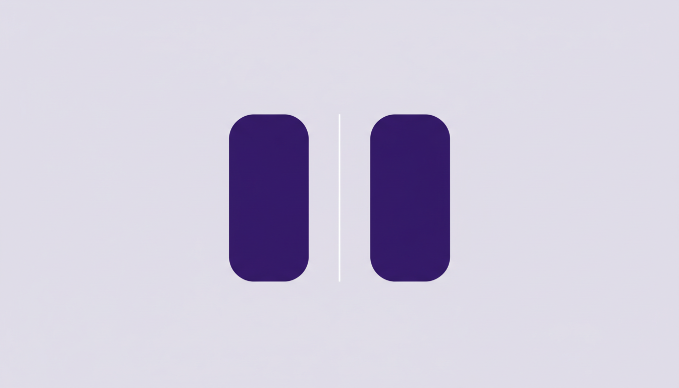 Two identical deep violet rounded shapes side by side, the same size and the same shape, separated by a thin white line