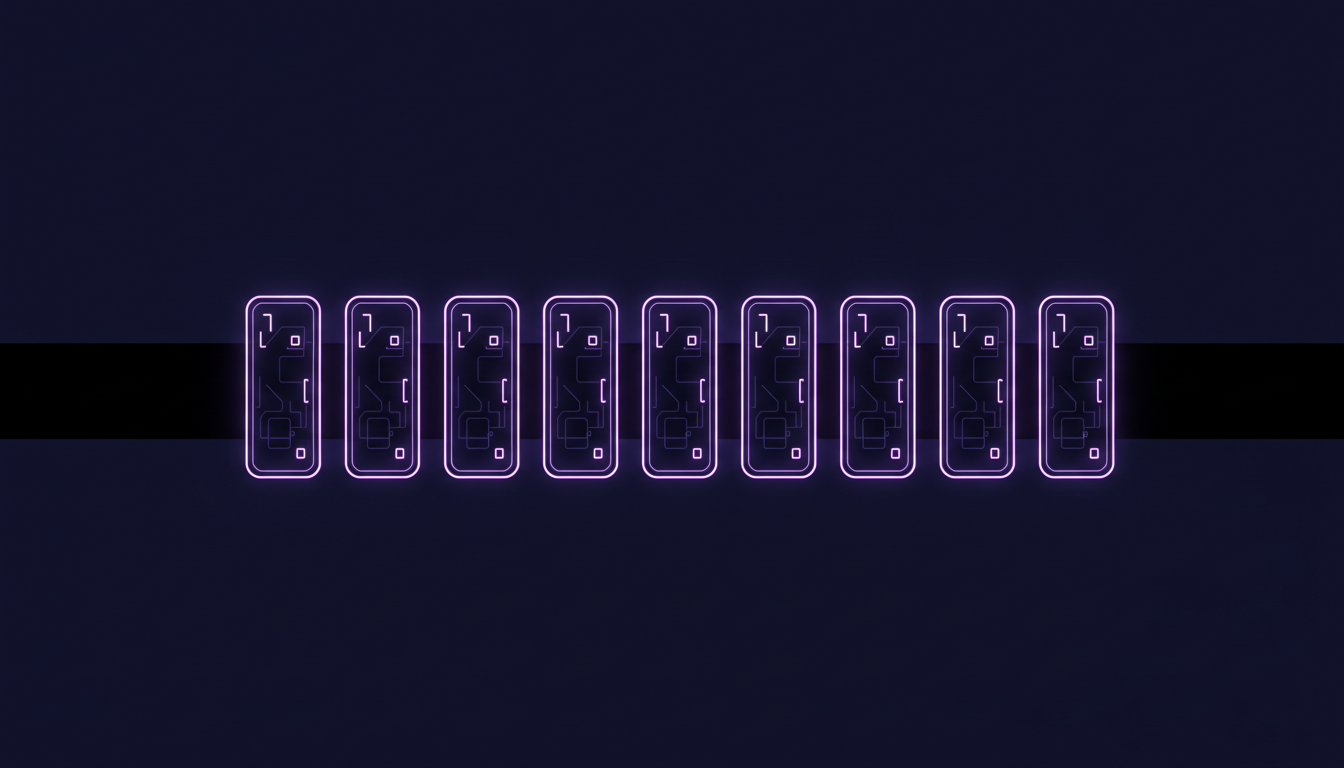A row of identical sealed violet compartments, each self-contained and separated from the next