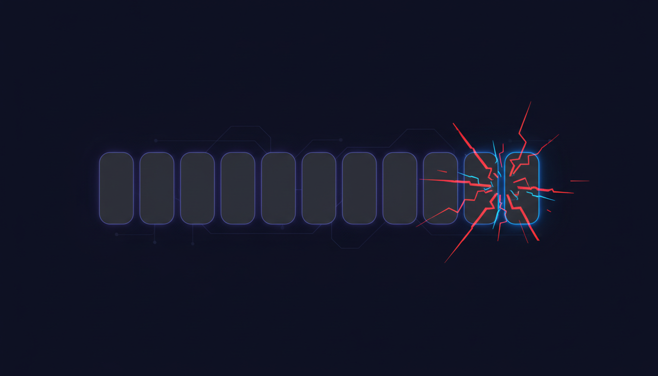 A row of dimmed records with a single shattered one at the end of the list