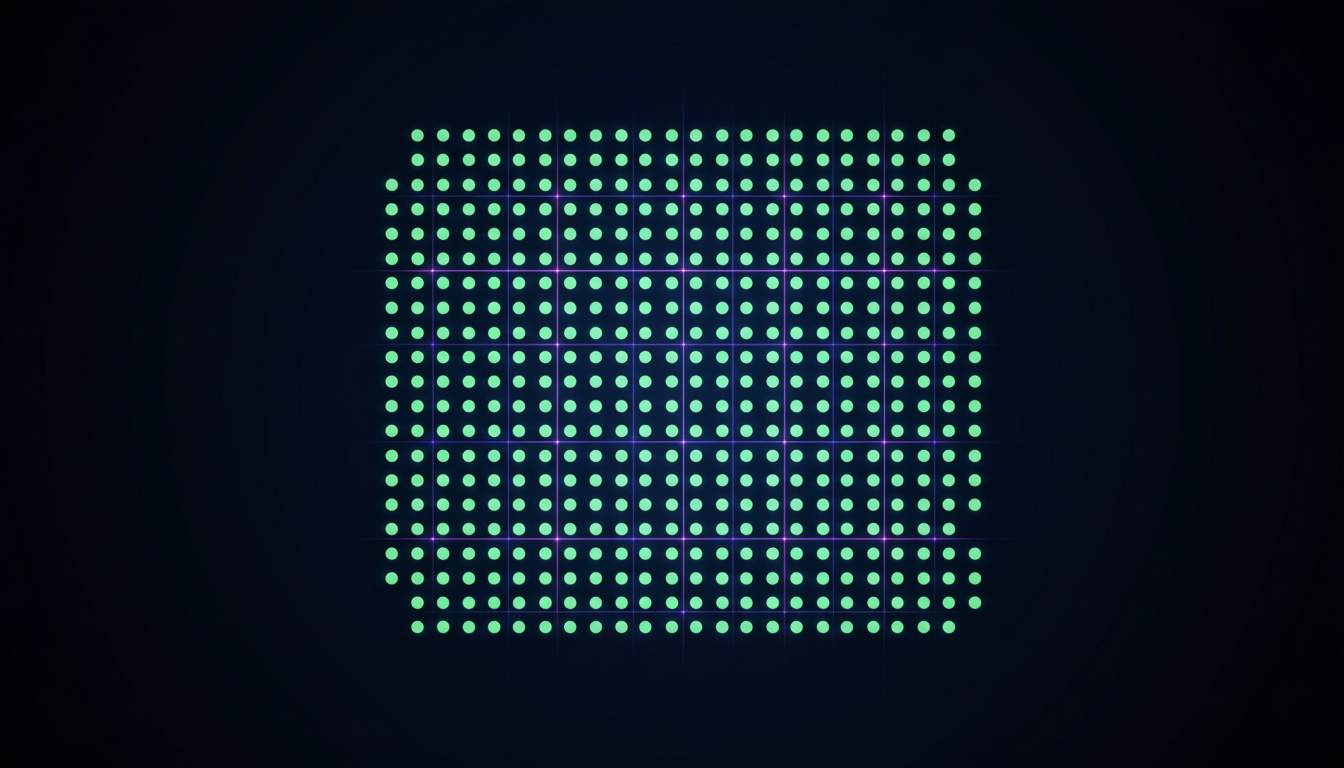 A grid of green status indicators glowing in front of empty space