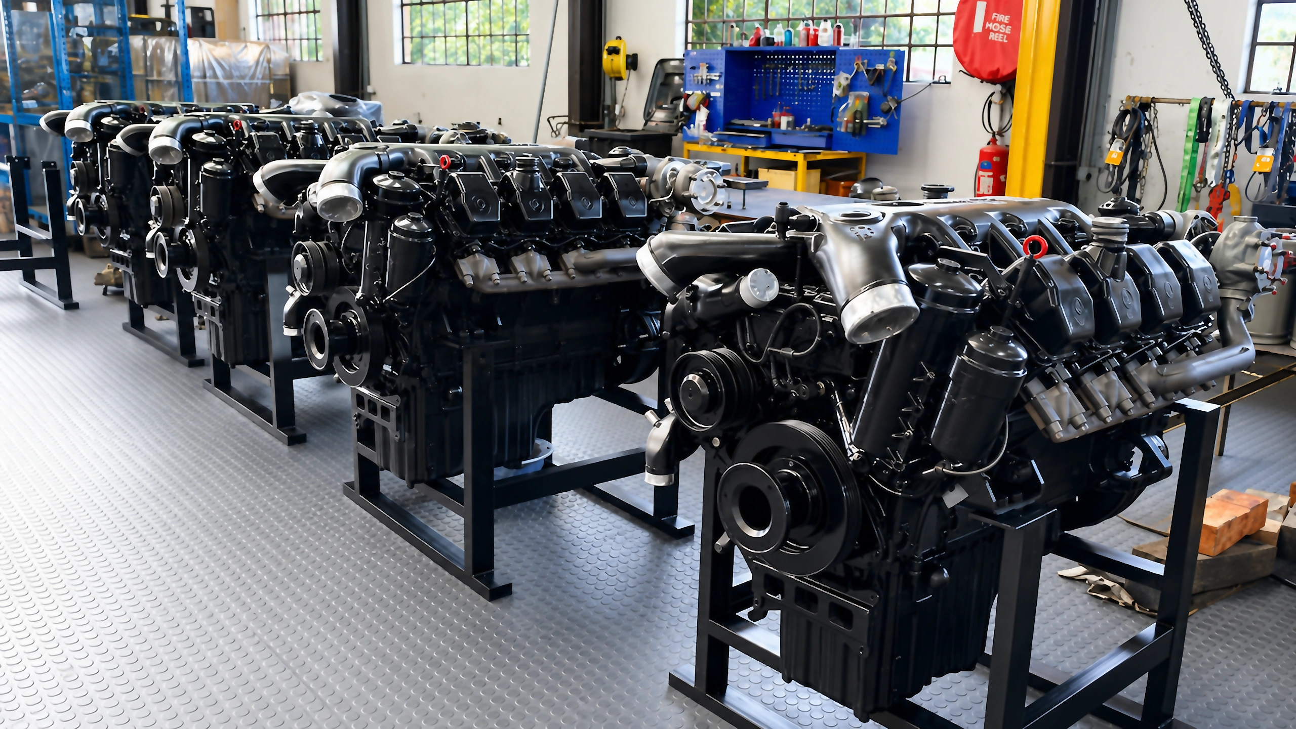 Rebuilt engines on stands — GAR Automotive Engineering