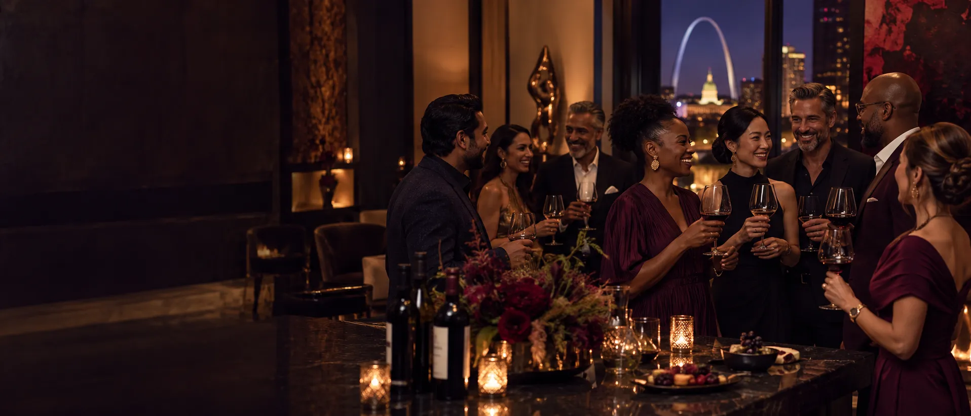 Illustrative scene of a diverse small group gathered for a LitLine-style tasting