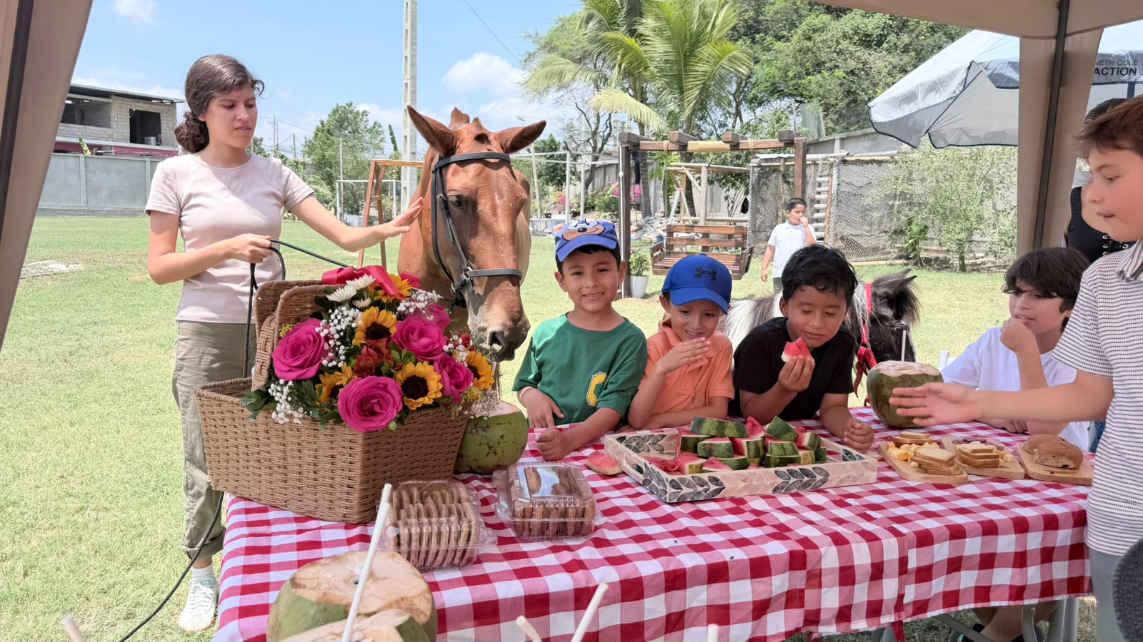 Familia y caballo compartiendo una tarde en Fauné