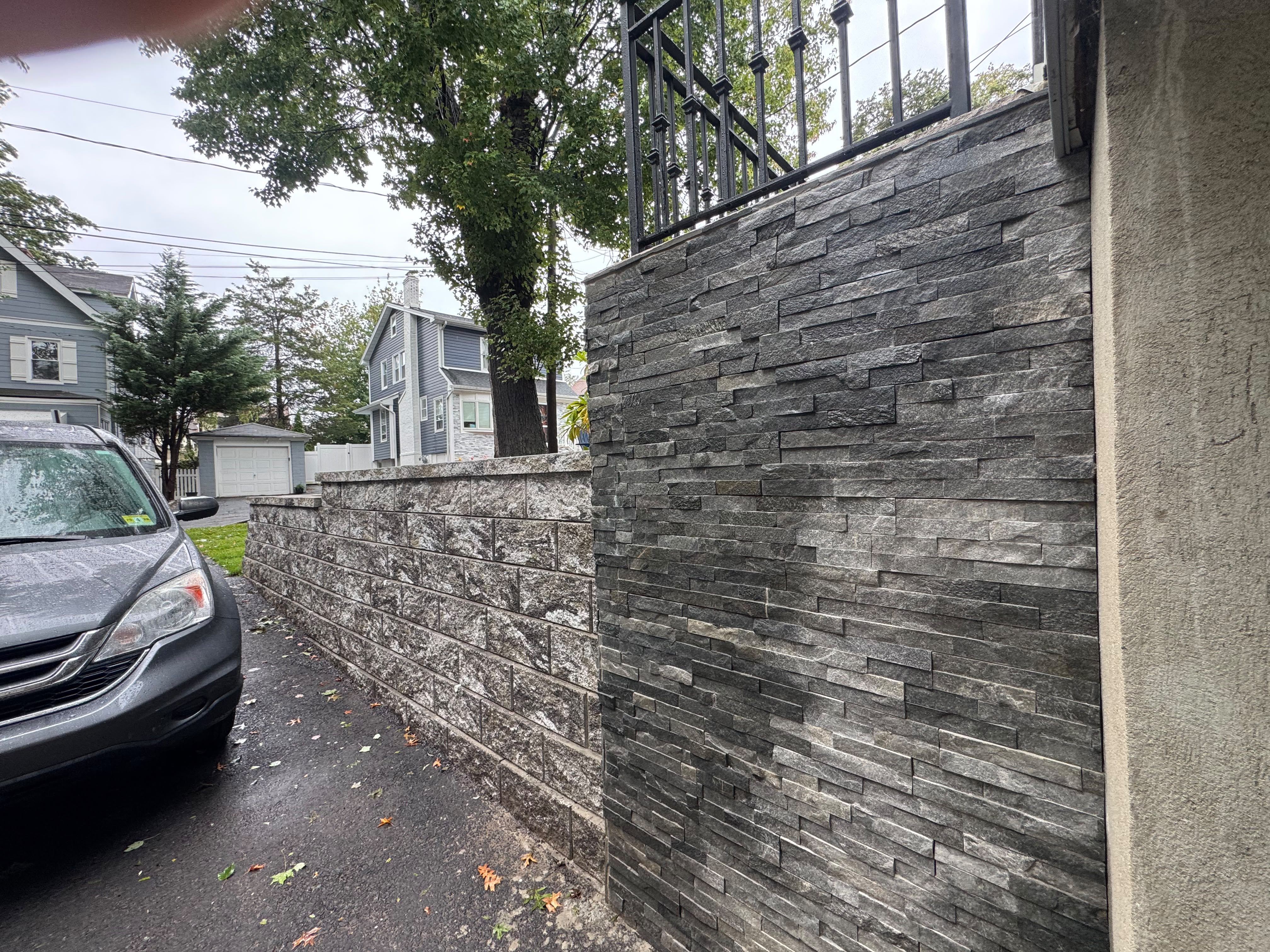 Completed paver walkway and retaining wall in Essex County NJ