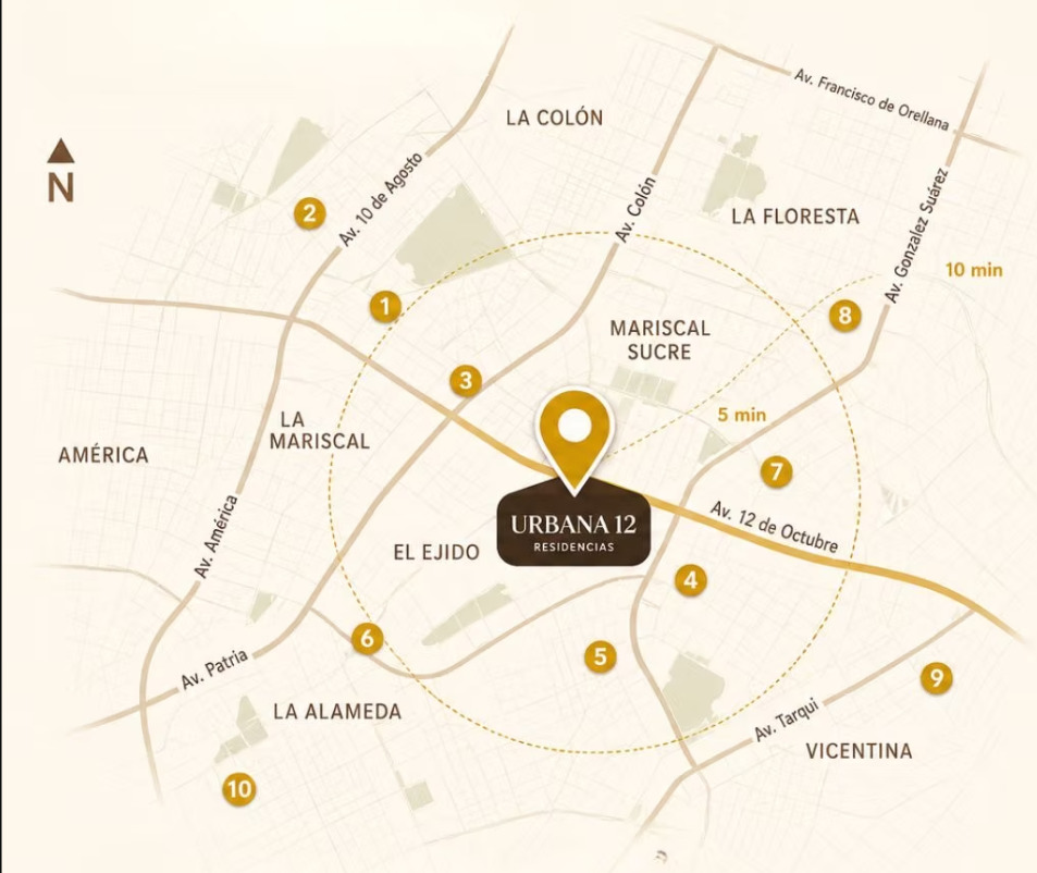 Mapa de ubicación de Urbana 12 en el centro norte de Quito