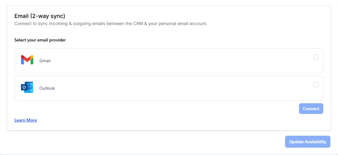 Email Provider Selection Screen