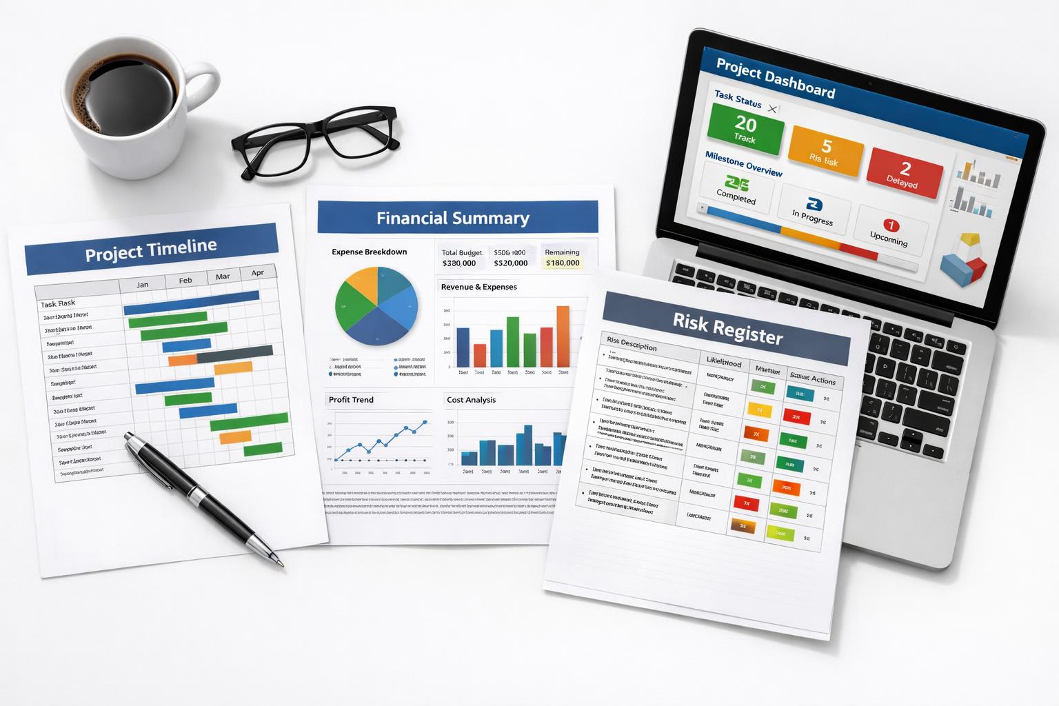 Professional project dashboard and reporting documents