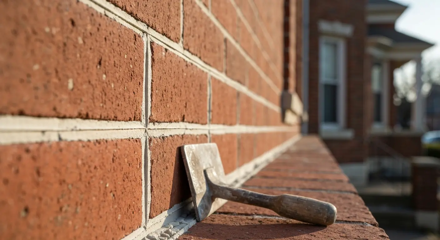 Tuckpointing detail on brick facade