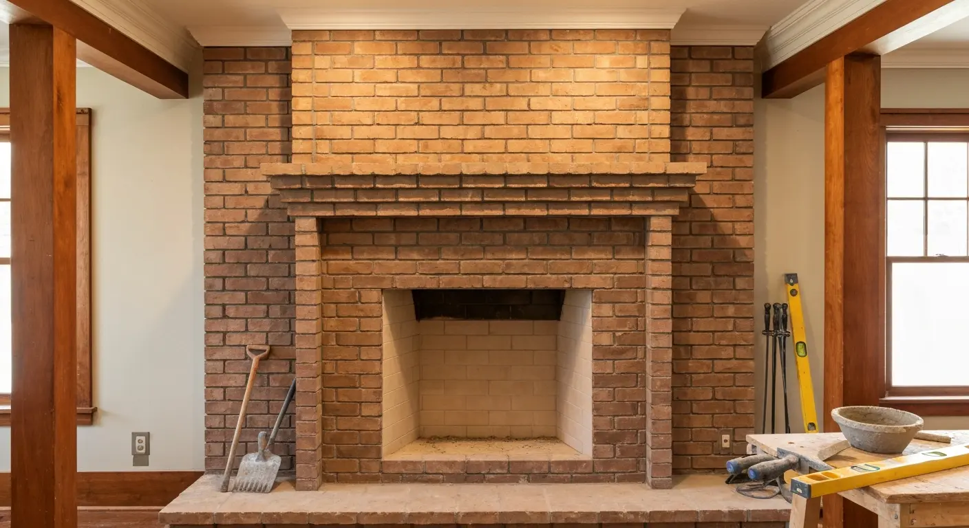 Custom brick fireplace installation