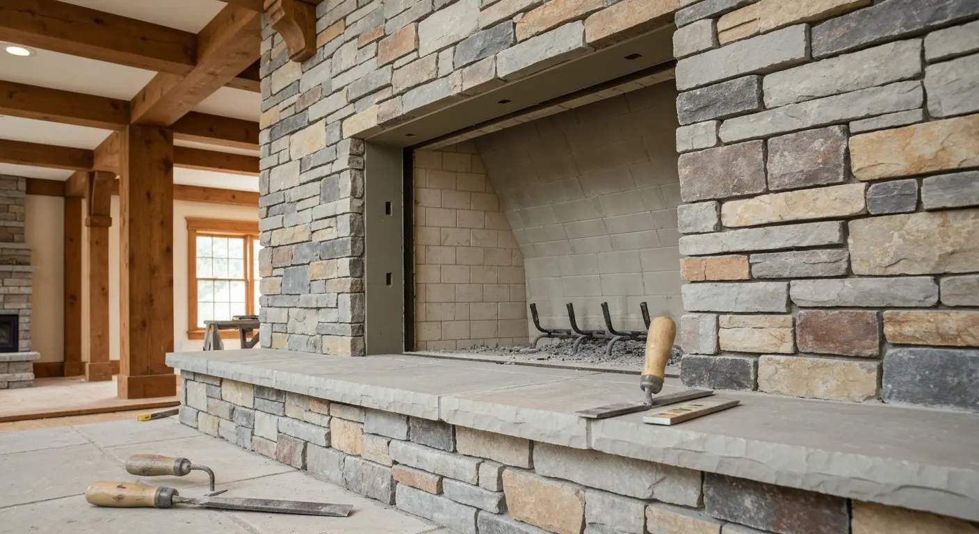Stone fireplace installation