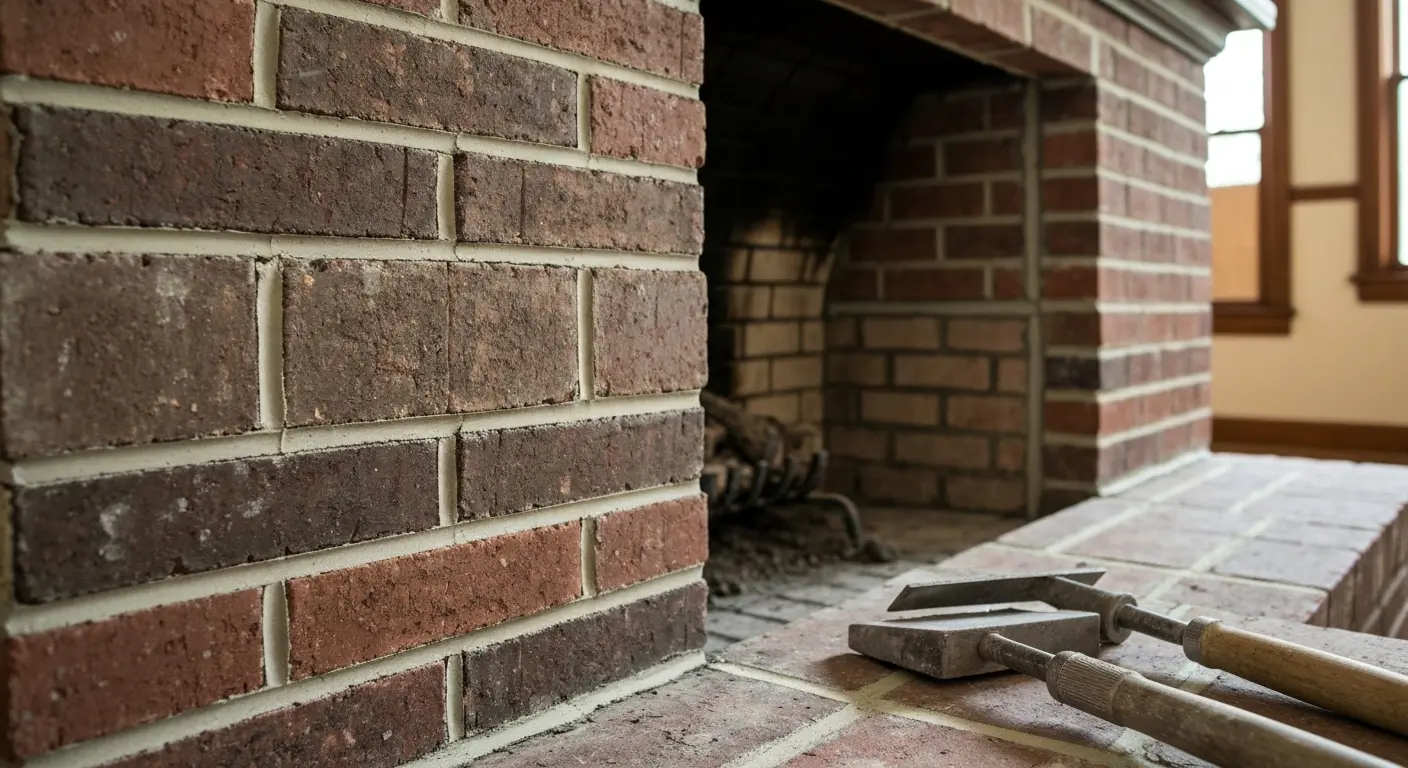 Tuckpointing fireplace in Balltown