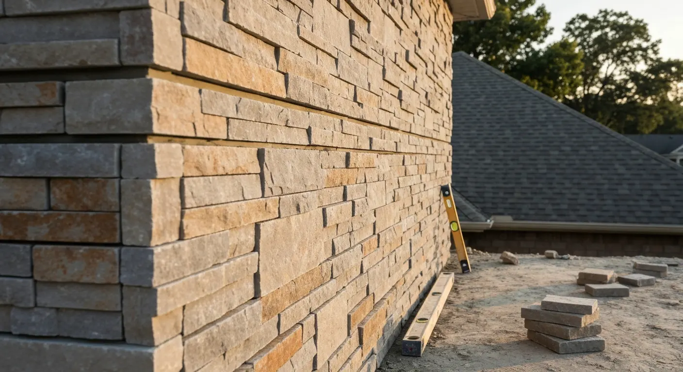 Stone veneer on exterior wall