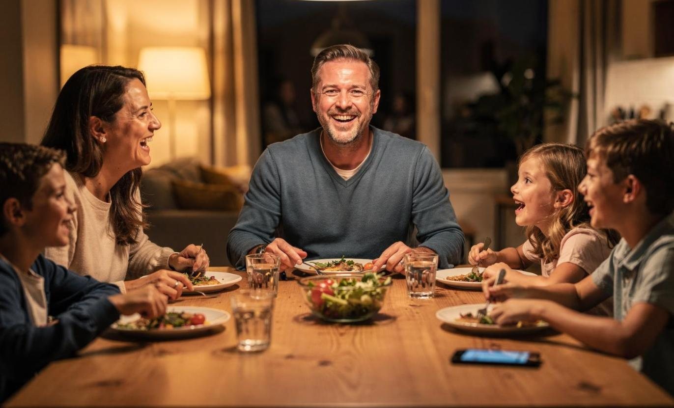 Family enjoying dinner at a local restaurant