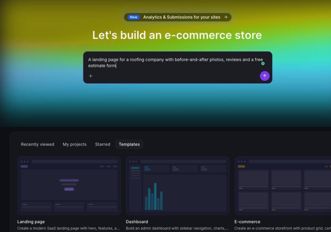 AI Studio prompt asking for a roofing company landing page