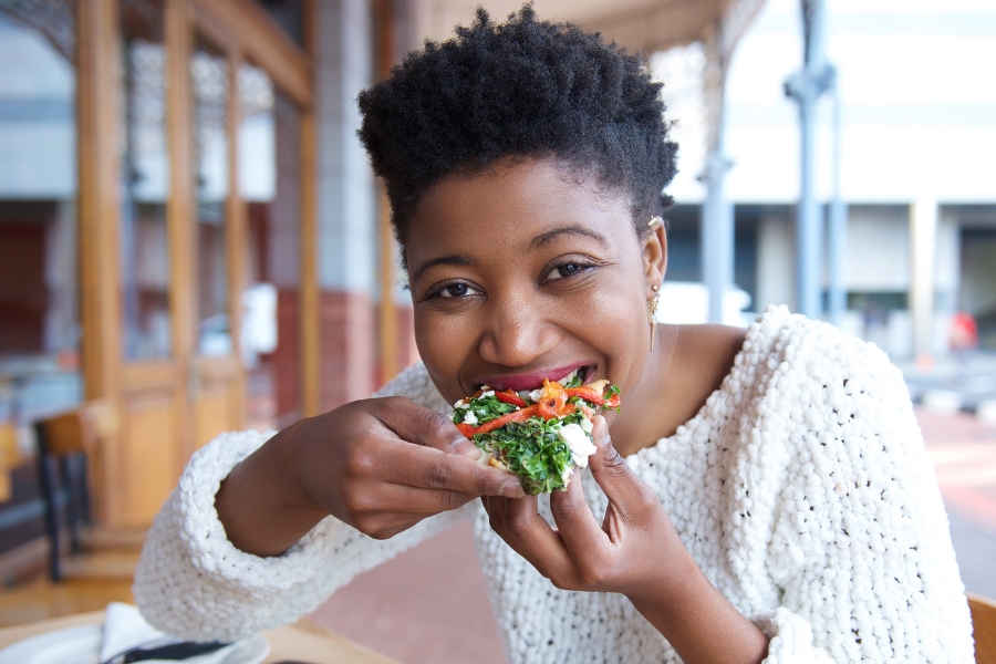 woman eating healthy snack