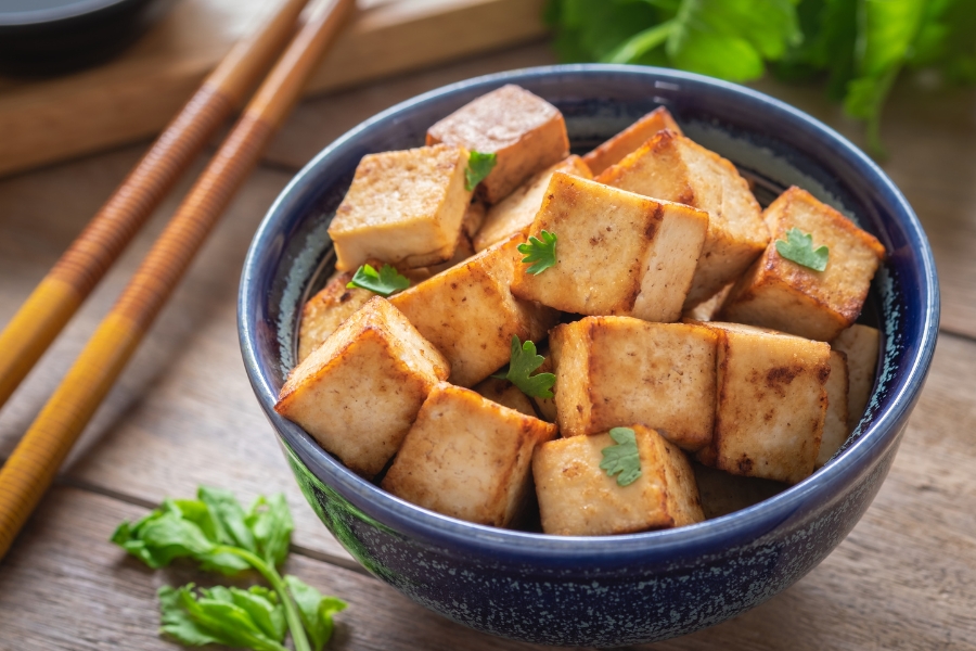 bowl of cooked tofu