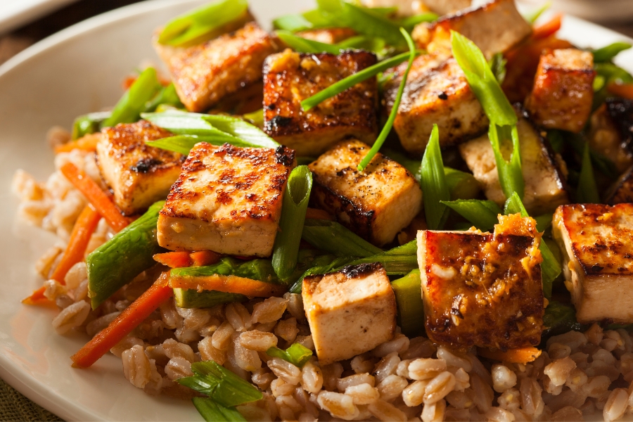 bowl of cooked tofu