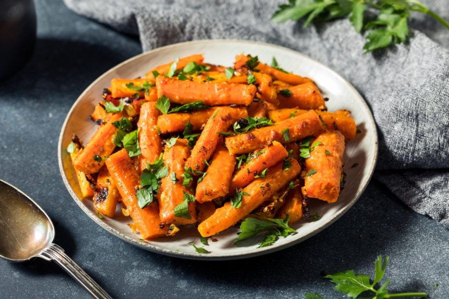 Plate of cooked carrots