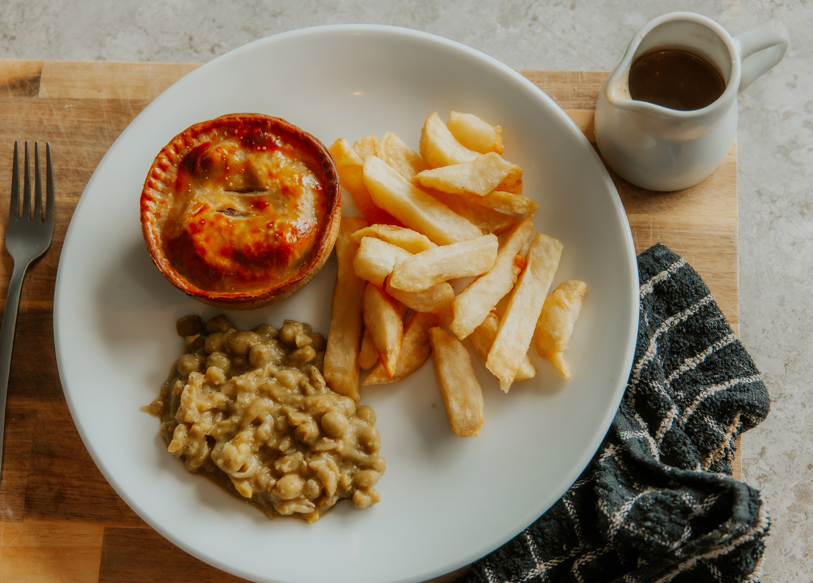 a plate for pie chips and gravy