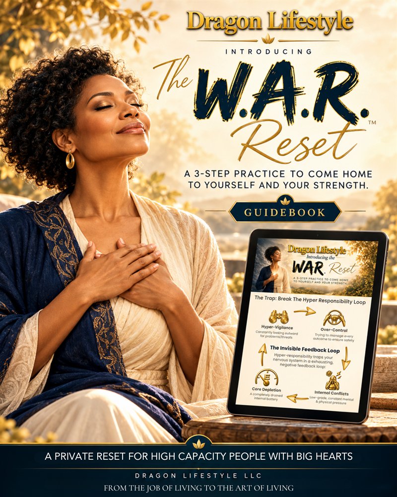 Cover of The W.A.R. Reset guidebook: a woman with her hands on her heart, eyes closed in the morning sun