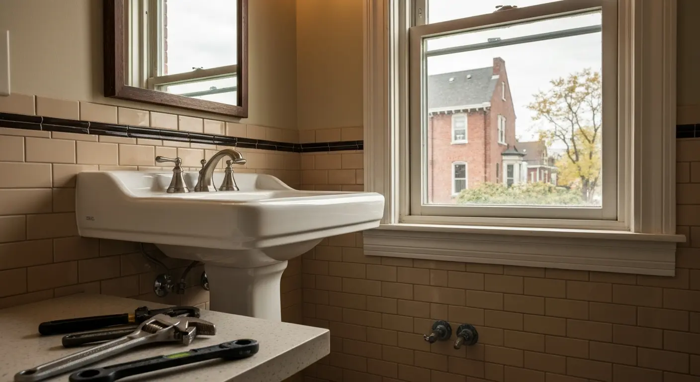 Pedestal sink installation