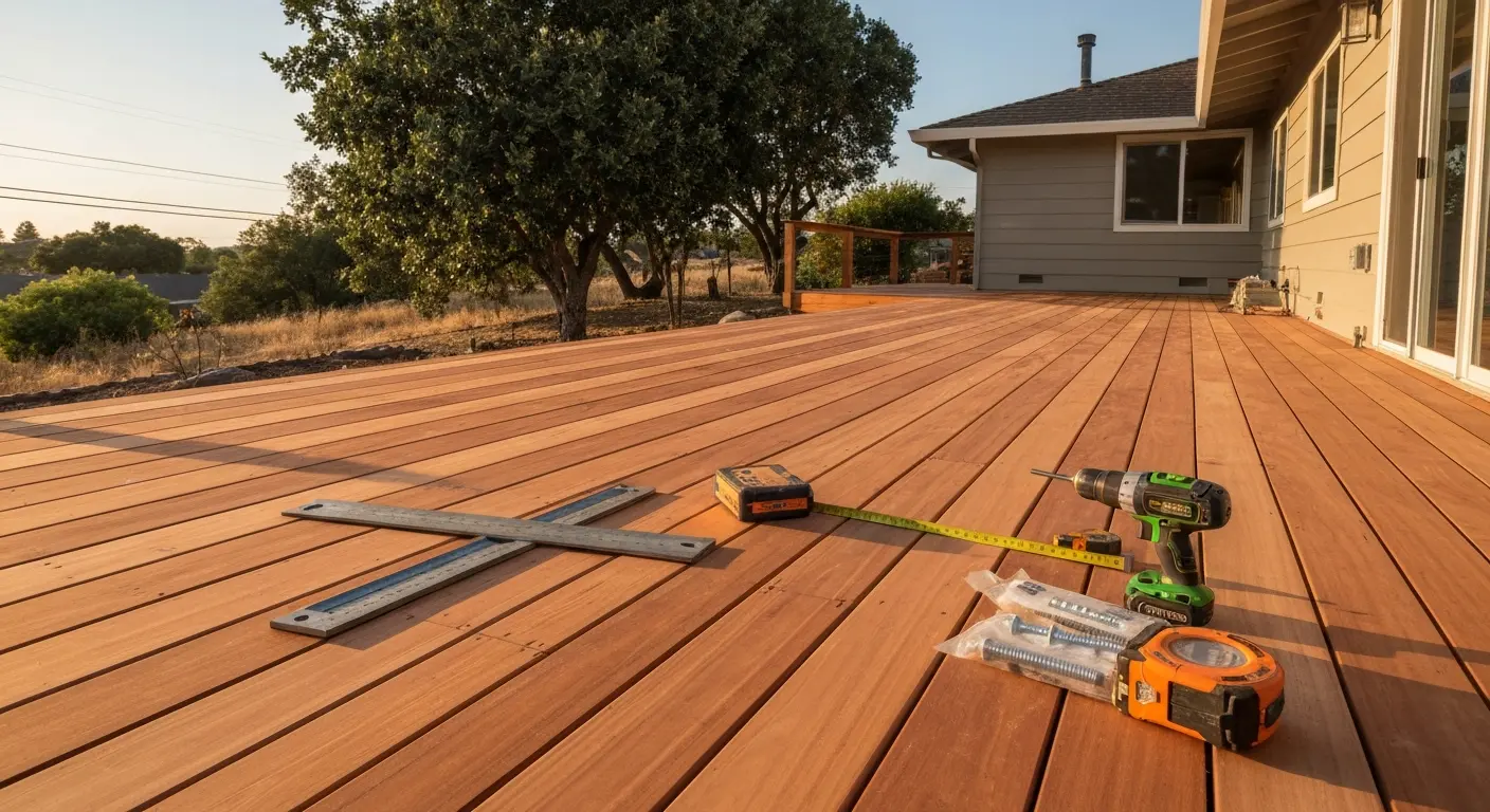 Cedar wood deck installation