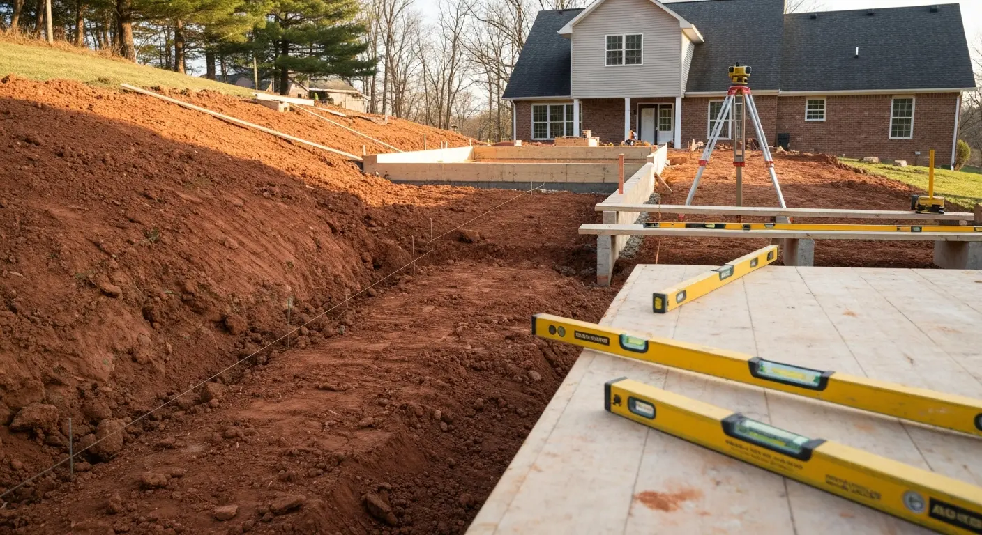 Home addition blueprint and construction site