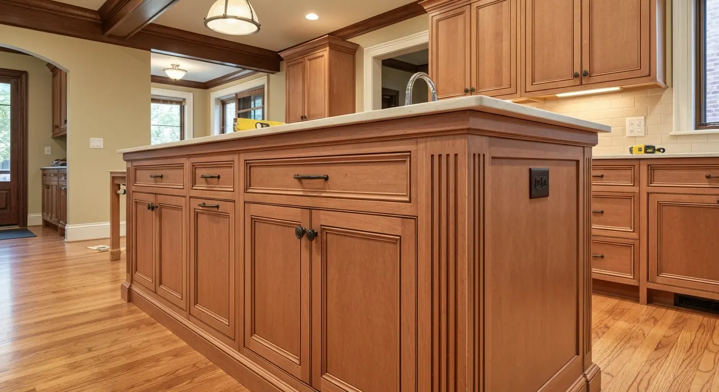 Custom kitchen island cabinet installation