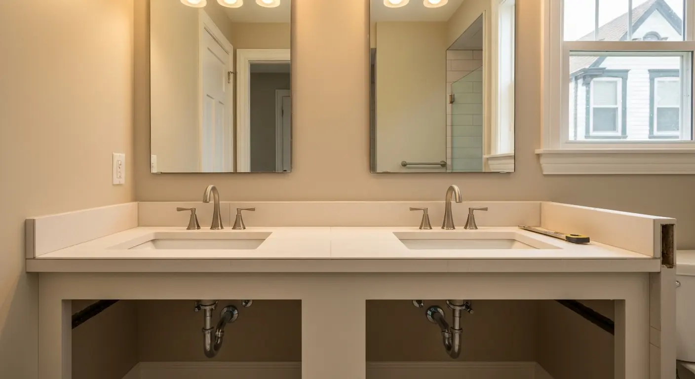 Double-sink bathroom vanity installation