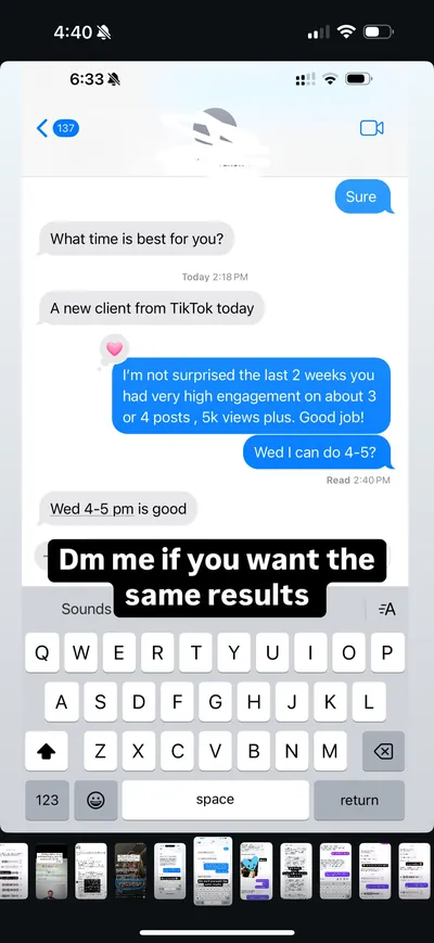 Student testimonial 6, direct message screenshot