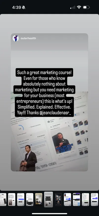 Student testimonial 4, direct message screenshot