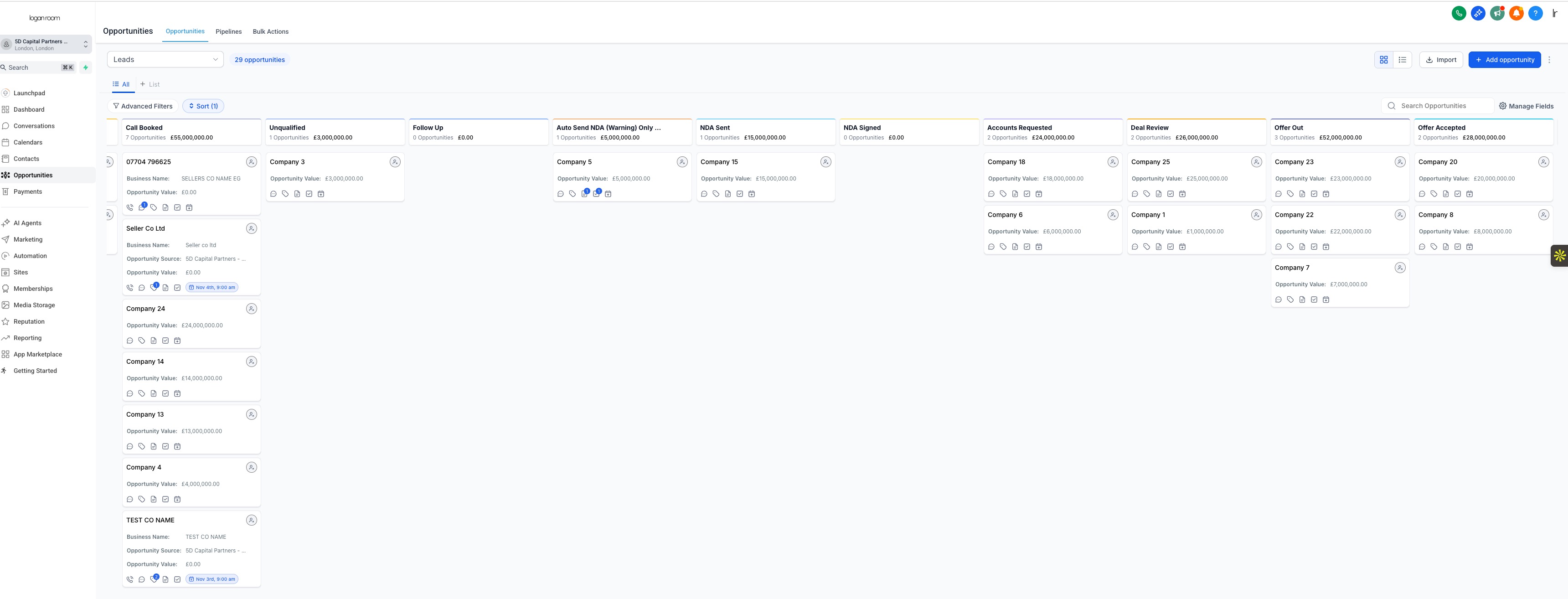 Logan Room CRM dashboard