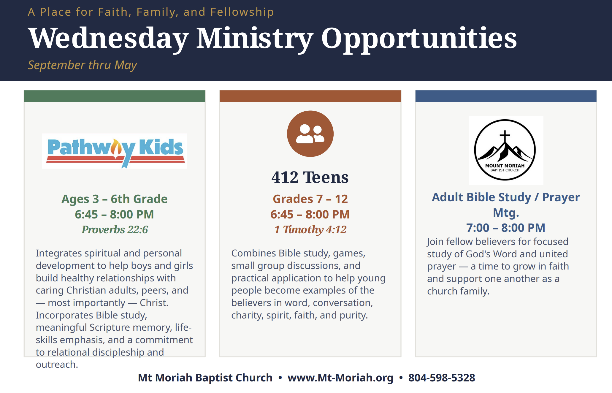 Wednesday ministries at Mount Moriah Baptist Church
