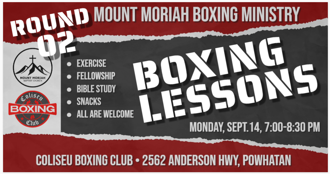 Mount Moriah Boxing Ministry boxing lessons flyer