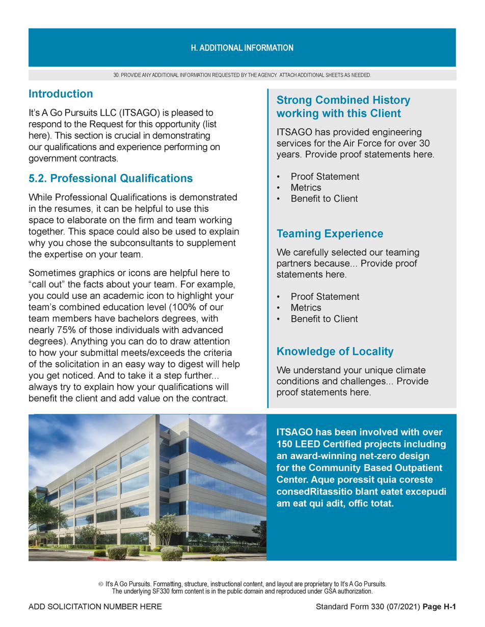 SF330 additional information template page