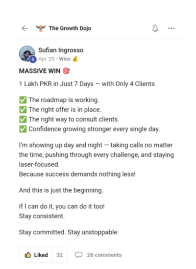 Growth Dojo community win 5