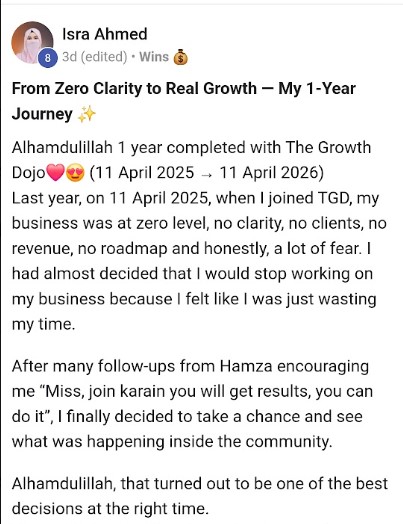 Growth Dojo community win 20