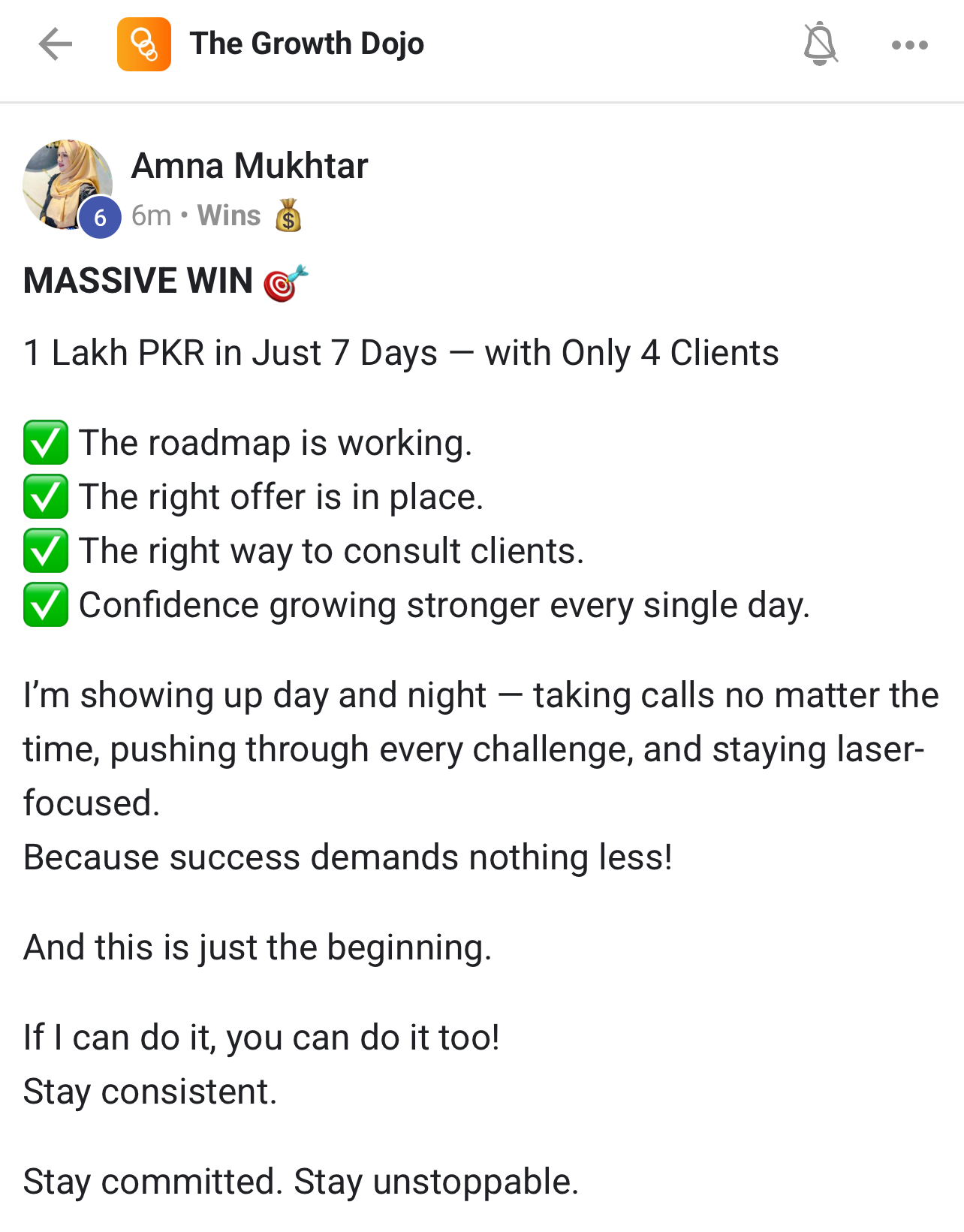 Growth Dojo community win 8