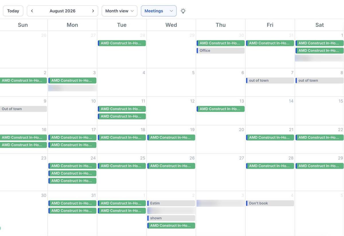 AMD Construct estimate calendar for August 2026