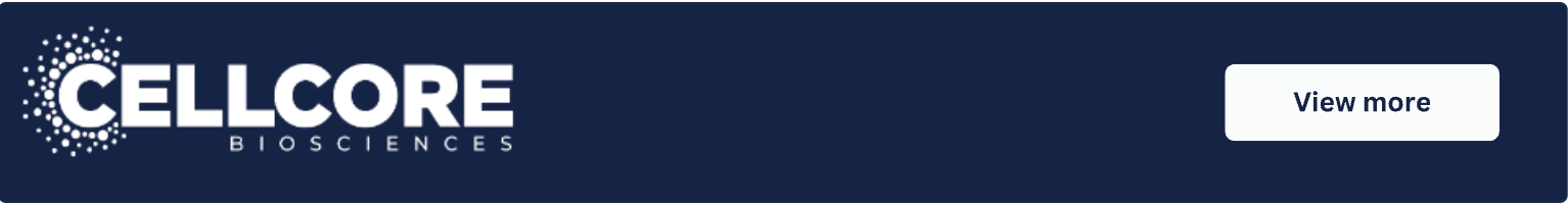 Cellcore Biosciences banner with a "View more" button on a dark blue background.
