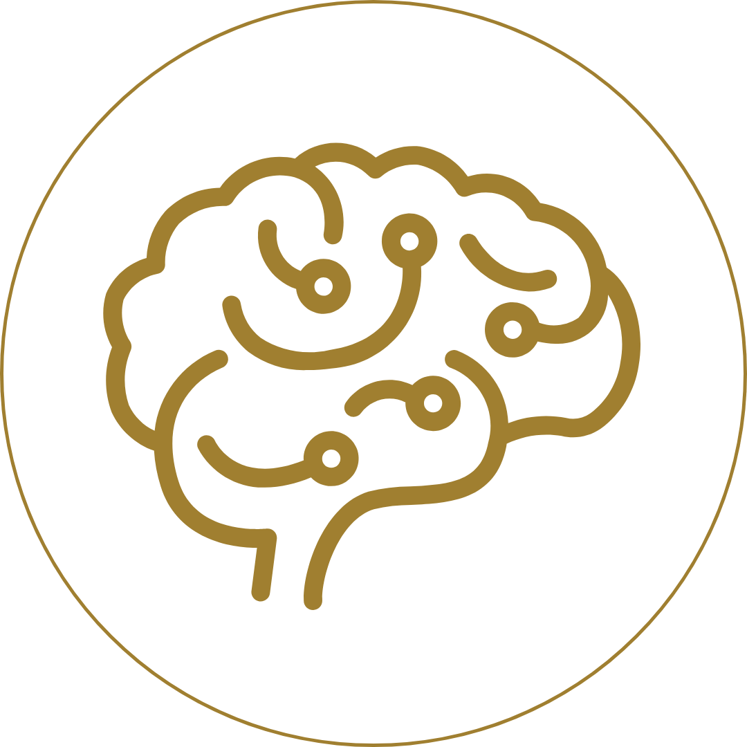 a brain with connected dots representing cognitive function and neurological health