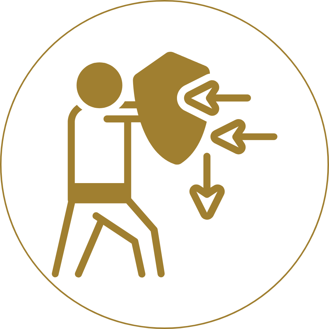 a person with a shield deflecting arrows, symbolizing immune defense and protection