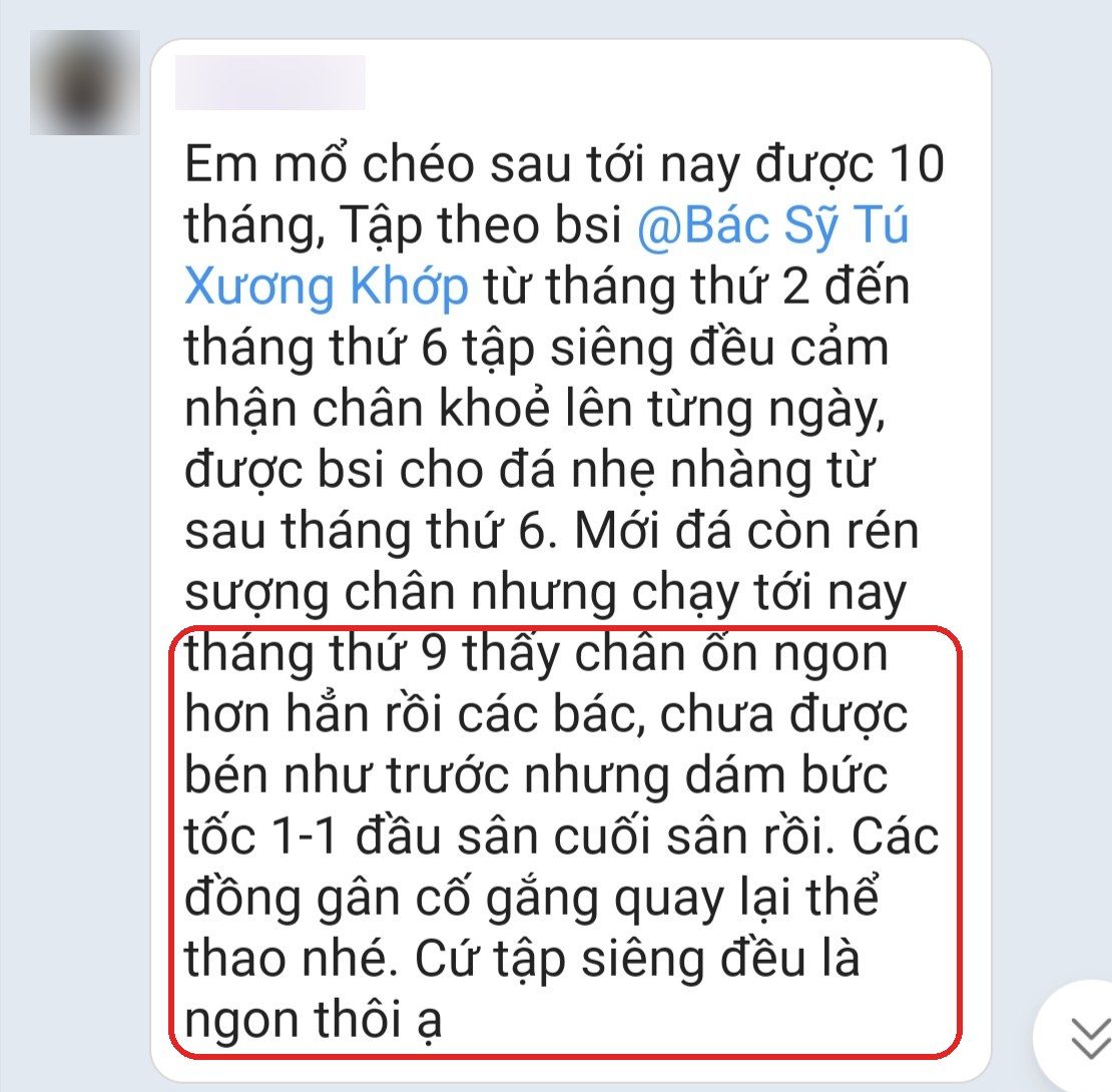 Phản hồi thật của một học viên trong nhóm tập online sau mổ dây chằng (đã ẩn tên)